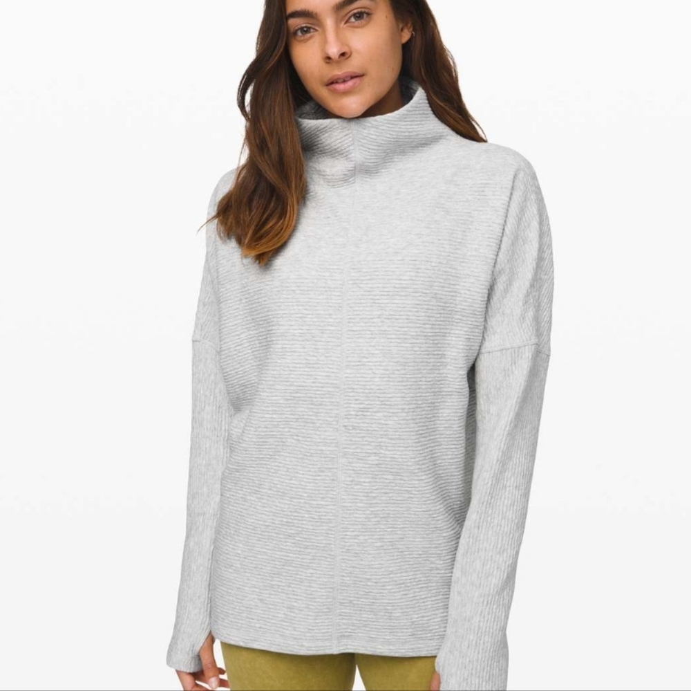 Lululemon Along the Way Mock Neck Long Sleeve Heathered Core Ultra Light Grey